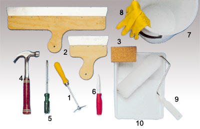 Utrustning och verktyg vid förarbete av tapetsering